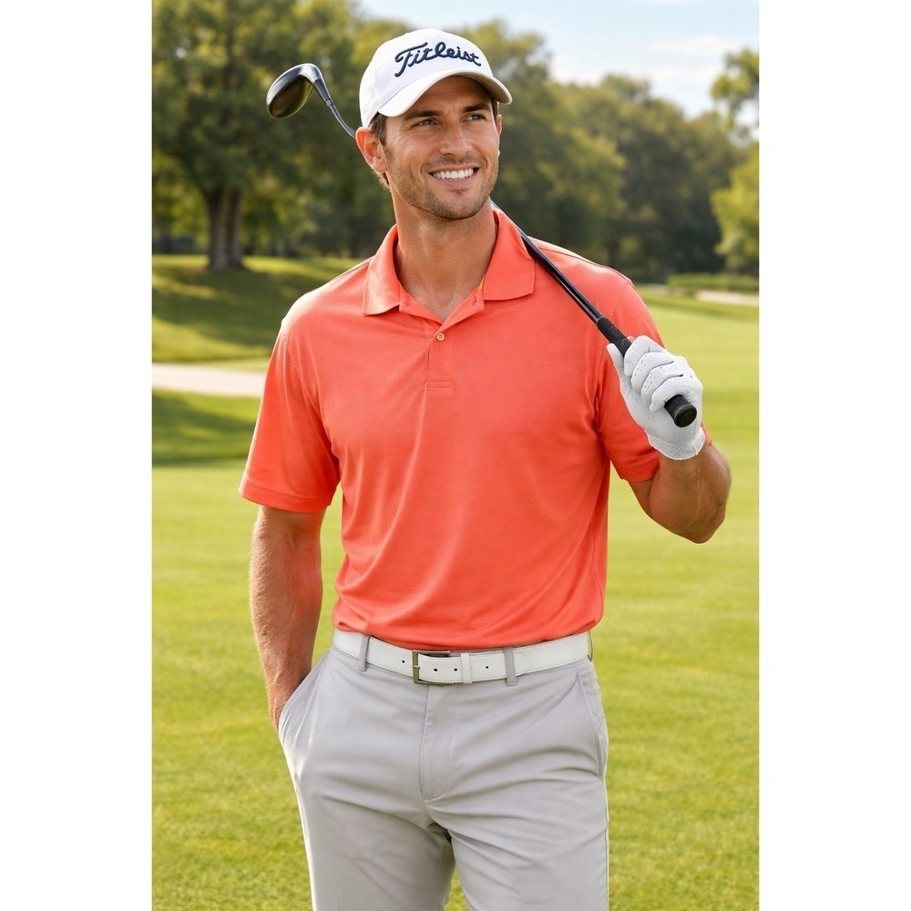 PGA Tour Golf Polo Performance Stretch Shirt Athletic Mens L Orange Short Sleeve